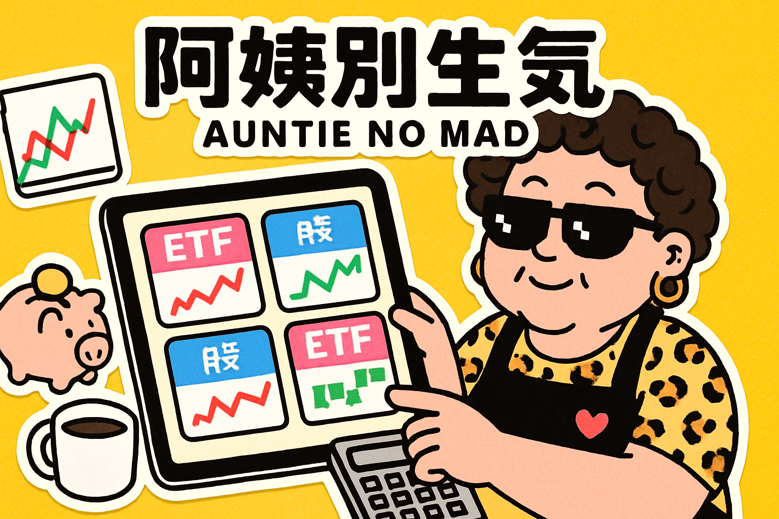 阿姨整理股市觀察清單的漫畫插圖